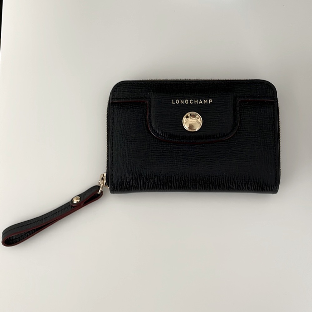 Black Saffiano Leather Longchamp Zip Wallet